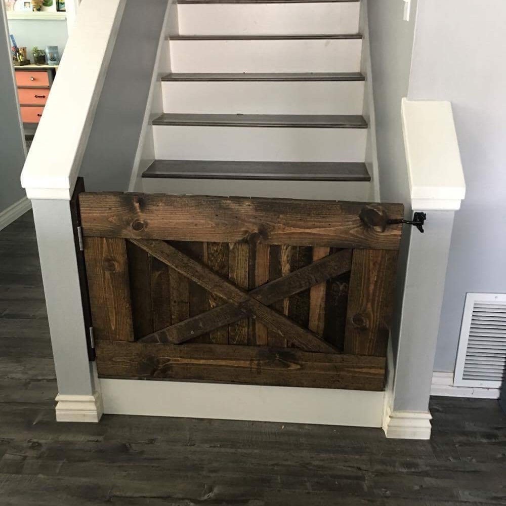 Custom Gate Made To Fit Your Exact Opening. Stained And Sealed with hardware inc